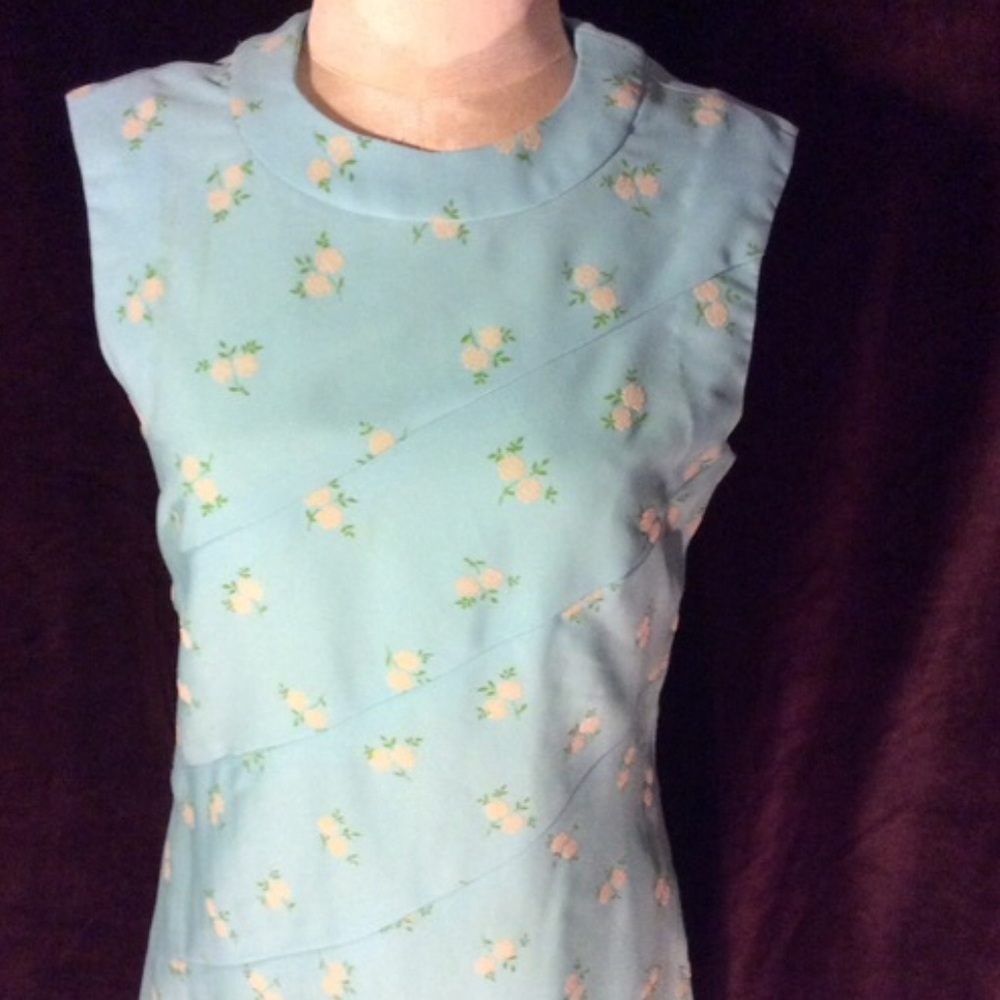 Vintage Pale aqua dress with flowers 1960s